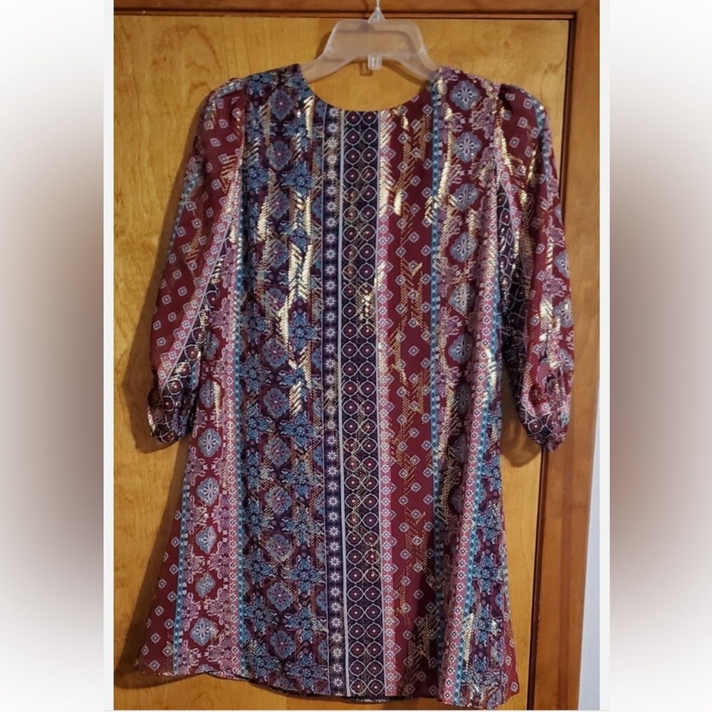 Ally B Girls Patterned Tribal Long Sleeve Sheer Layered Dress NWOT Girls size 14